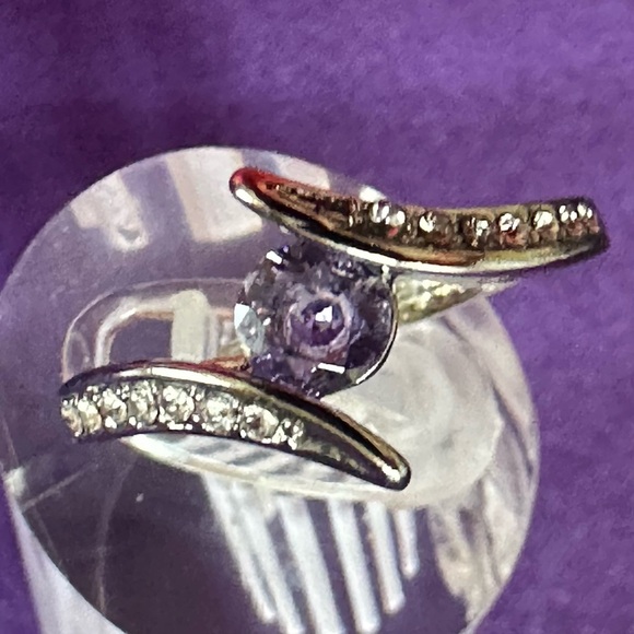 Elegant Amethyst & Zircon Silver Plated Statement Ring – Size 8 - Picture 12 of 14